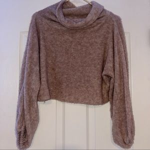 Free People Blush Pink Cropped Cowl Neck Sweater